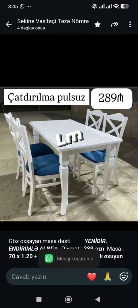 Göz oxşayan masa dəsti _*Yenidir. Endirimlə Alın Qiymət — 289 ₼ · Баку · Masalar və stullar Göz oxşayan masa dəsti _*Yenidir. Endirimlə Alın Qiymət — Баку