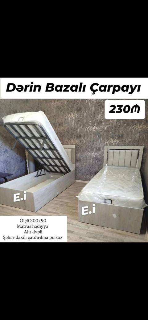 Dərin bazalı çarpayı – 230₼ - Ölçü: 200x90 sm - Dərin bazalı, yuxarı — Masazır