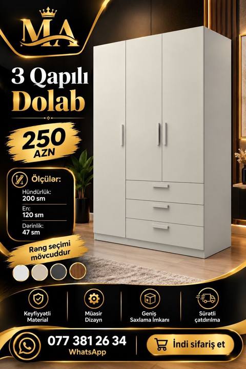 Yeni, 3 qapılı, Siyirməli, Açılan, Düz dolab — 250 ₼ · Баку · Şkaflar Yeni, 3 qapılı, Siyirməli, Açılan, Düz dolab — Баку