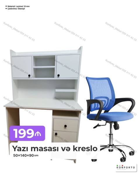 Yazı masası və kreslo dəsti - Masa ölçüləri: 50 140 90 sm — Баку