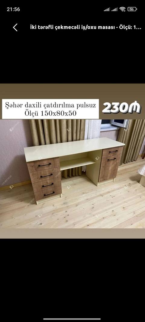 İki tərəfli çekmecəli iş/oxu masası - Ölçü: 150 x 80 x 50 sm - İki — 230 ₼ · Дигях · Kompüter masaları və kresloları İki tərəfli çekmecəli iş/oxu masası - Ölçü: 150 x 80 x 50 sm - İki — Дигях