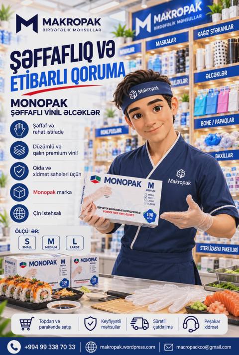 Monopak şəffaf vinil əlcəklər