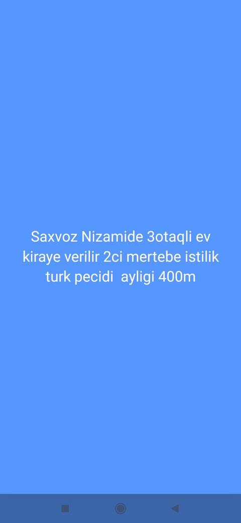 Saxvoz, Nizami rayonu – 3 otaqlı mənzil kirayə verilir. - Mərtəbə — 400 ₼ · 3 xonali · 2-qavat · Гянджа · Mənzil Saxvoz, Nizami rayonu – 3 otaqlı mənzil kirayə verilir. - Mərtəbə — Гянджа