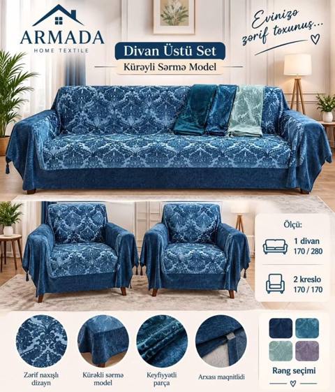Divan üçün Yeni rəng - Mavi Yataq örtüyü, Pulsuz çatdırılma — 95 ₼ · Gəncə · Örtüklər və çarşavlar Divan üçün Yeni rəng - Mavi Yataq örtüyü, Pulsuz çatdırılma — Gəncə
