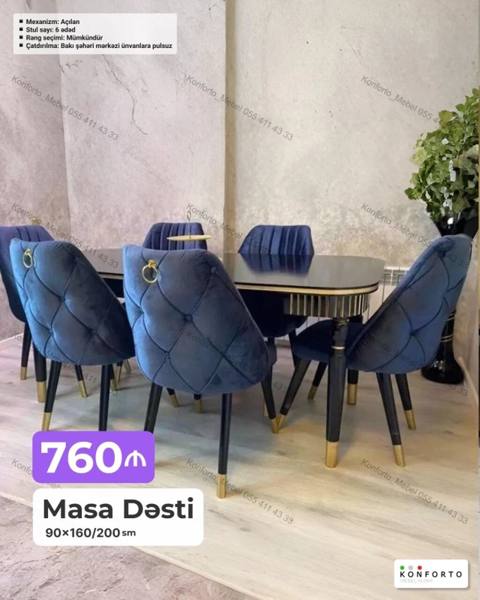 Masa Dəsti – 90×160/200 sm - Mexanizm: açılan (uzadıla bilən) masa — Mebel