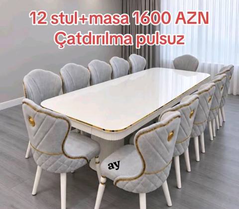 12 nəfərlik yemək dəsti – 1 masa + 12 stul Qiymət: 1600 AZN — Baku