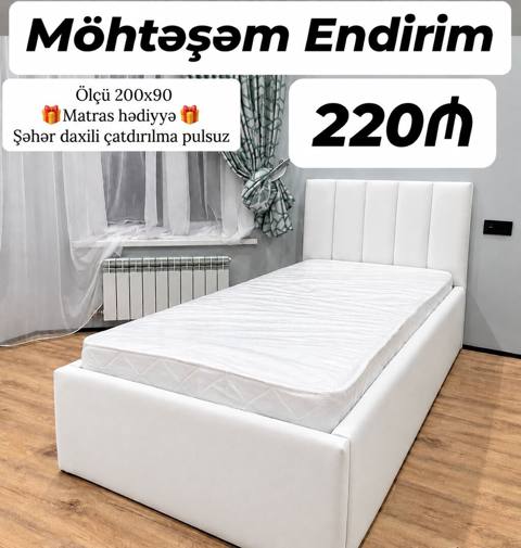 Ağ rəngli tək nəfərlik çarpayı dəsti - Ölçü: 200x90 sm - Başlıq — ucuz.mebel — Mebel
