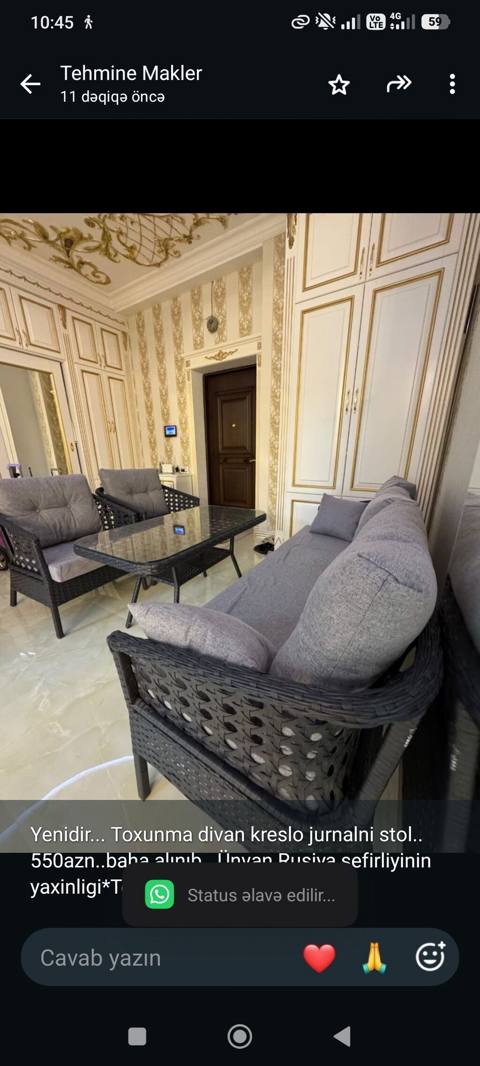 Yenidir. Toxunma divan kreslo jurnalni stol. 550azn. baha alınıb — Bakı