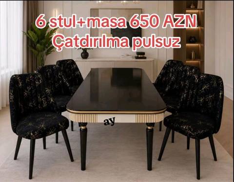 6 stul + masa dəsti - Komplekt: 1 yemək masası və 6 stul - Masa — 650 ₼ · Дигях · Masalar və stullar 6 stul + masa dəsti - Komplekt: 1 yemək masası və 6 stul - Masa — Дигях