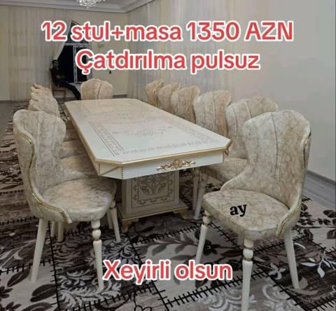 Yemək otağı üçün dəstlər Variant 1: - 12 stul + masa - Klassik — Мебель