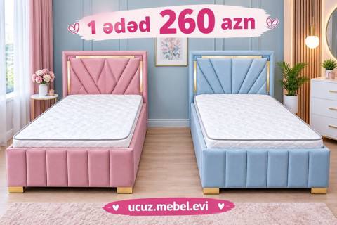 Tək nəfərlik çarpayı modeli – yumşaq parça üzlü, başlıqda dekorativ — Bakı