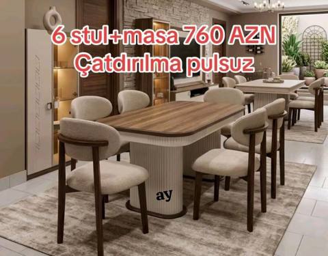Yemək otağı dəsti: 1 masa + 6 stul - Komplekt: 6 stul və 1 masa — Тауарлар