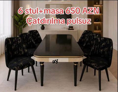 6 stul + masa dəsti - Komplekt: 1 masa və 6 stul - Masa: düzbucaqlı — Stollar va stullar