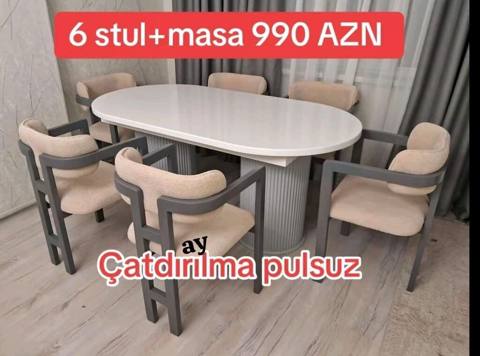 Yemək otağı dəsti – 6 stul + masa - Komplekt: 1 ədəd oval formalı — Тауарлар