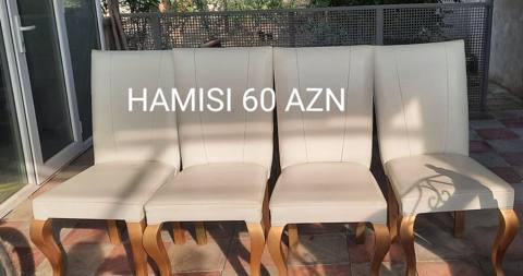 Ağ rəngli yumşaq oturacaqlı 4 ədəd yemək stulu dəsti. - Klassik — Дигях