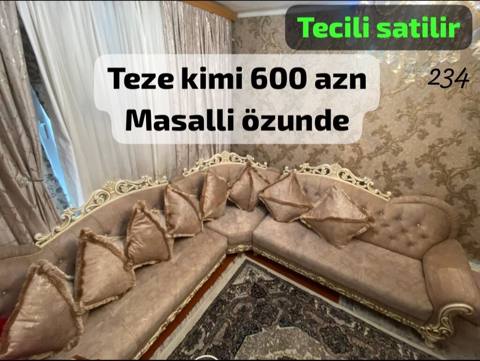 Klassik üslubda L formalı yumşaq mebel dəsti. - Rəng: açıq — Жұмсақ жиһаз жинақтары