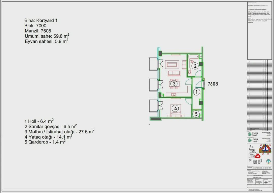 For sale: 2-room apartment, 66 m² — Mənzil, Bakı (5)