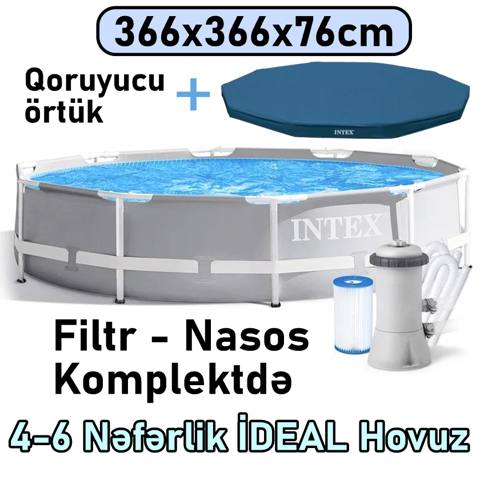 Karkaslı hovuz Intex 6503TX26712C, 6503 l, 366x366x76 sm, boz — Baku