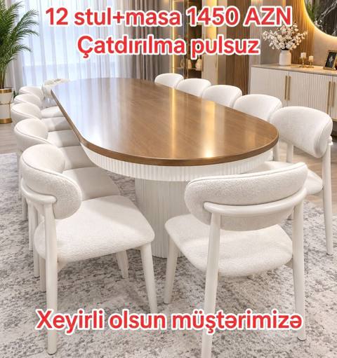 12 stul + masa dəsti - Komplekt: 1 ədəd böyük oval masa və 12 ədəd — Baku