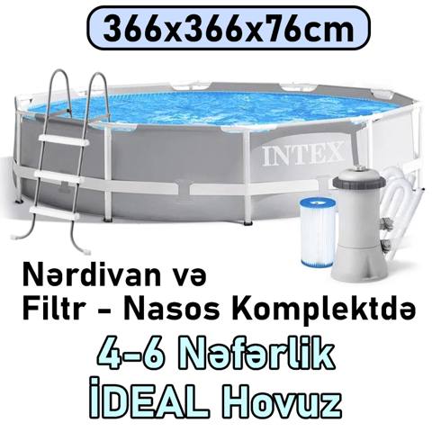 Karkaslı hovuz Intex 6503TX26712N, 6503 l, 366x366x76 sm, boz — Baku