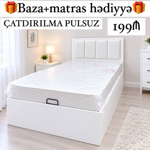 Ağ rəngli modern çarpayı dəsti – baza + hədiyyə matras - Minimalist — 199 ₼ · Баку · Yataqlar Ağ rəngli modern çarpayı dəsti – baza + hədiyyə matras - Minimalist — Баку