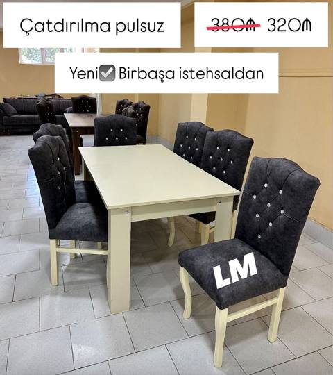 Masa dəsti – Masa + 6 Stul Masa bağlı ölçü: 90 170 sm Masa — 320 ₼ · Bakı · Masalar və stullar Masa dəsti – Masa + 6 Stul Masa bağlı ölçü: 90 170 sm Masa — Bakı
