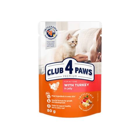 Pişiklər üçün nəm yem Club 4 Paws 0.8 q Pauç Jeledə tikələr Hind quşu — Баку