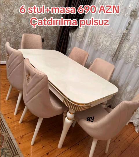 Yemək otağı dəsti – 6 stul + masa - Komplekt: 1 ədəd düzbucaqlı masa — Digah