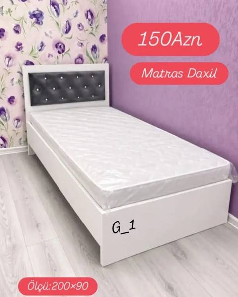 Tək nəfərlik çarpayı – ölçü: 200×90 sm Rəng: ağ korpus, yumşaq boz — 150 ₼ · Baku · Yataqlar Tək nəfərlik çarpayı – ölçü: 200×90 sm Rəng: ağ korpus, yumşaq boz — Baku