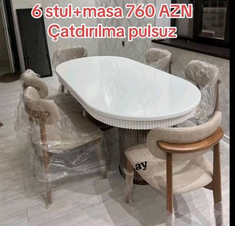 6 stul + masa dəsti - Komplekt: 1 ədəd iri oval masa və 6 ədəd rahat — 760 ₼ · Дигях · Masalar və stullar 6 stul + masa dəsti - Komplekt: 1 ədəd iri oval masa və 6 ədəd rahat — Дигях