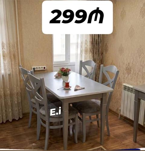 Mətbəx/Qonaq otağı üçün yemək dəsti - Tərkib: 1 masa + 4 stul - Rəng — NM Mebel — ავეჯი