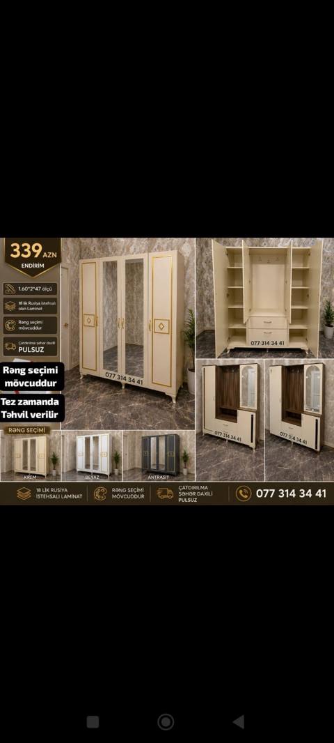 3 qapılı paltar şkafı – güzgülü, rəng seçimi mövcuddur - Ölçü: 1.60 m — Ucuz serfeli Mebel — Жиһаз