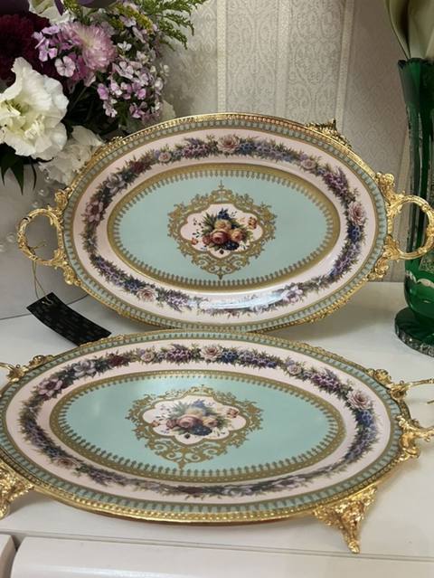 Nəcib dekorlu 2 ədəd oval server qabı dəsti - Material: porselen — Idish-tovoq va oshxona anjomlari