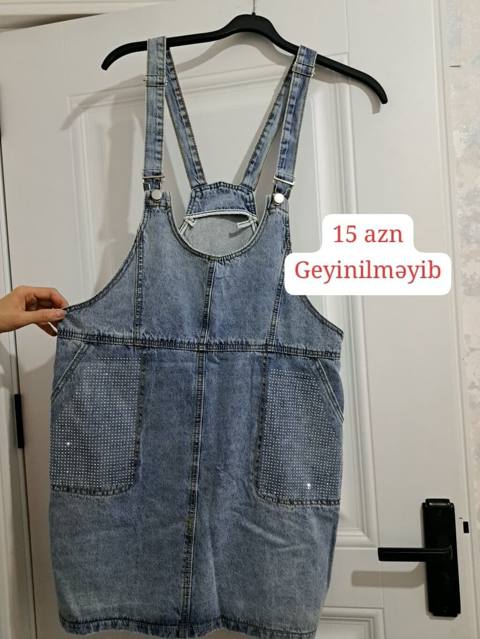 Qadın geyimləri paketi 1) Cins kombinezon-fartuk tipli don - Açıq — Кийим, бут кийим, аксессуарлар