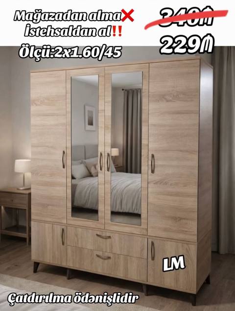 Dörd qapılı laminat dolab - Material: laminat - Dizayn: 4 qapı — 229 ₼ · Баку · Şkaflar Dörd qapılı laminat dolab - Material: laminat - Dizayn: 4 qapı — Баку