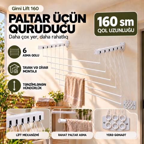 Gimi Lift 160 sm — tavan və divar üçün paltar quruducusu Gimi Lift — 41 ₼ · Баку · Ev texnikası Gimi Lift 160 sm — tavan və divar üçün paltar quruducusu Gimi Lift — Баку