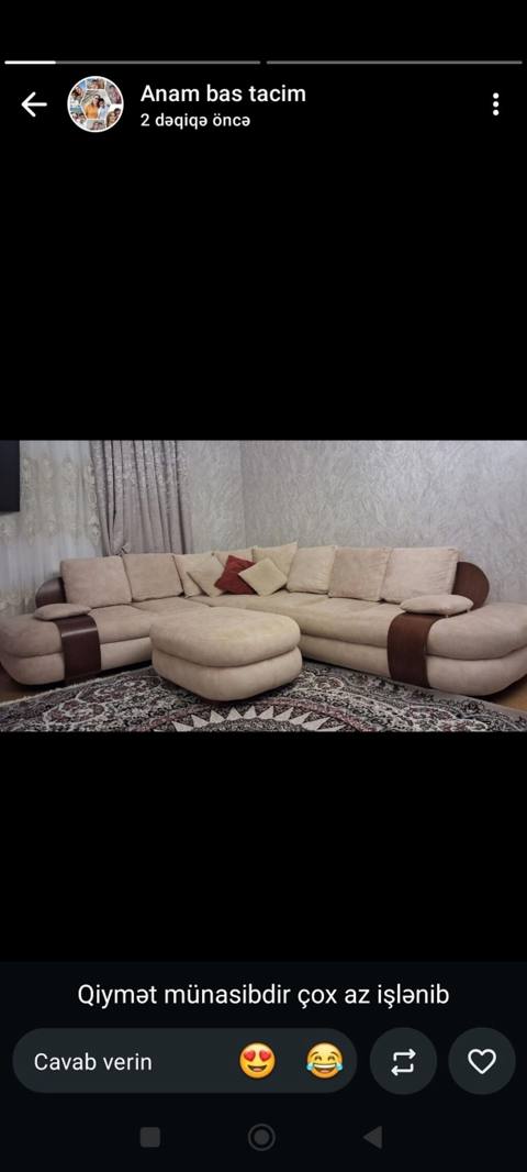 Bej rəngli L formalı künc divan dəsti - Yumşaq, komfortlu oturacaq və — Жумшак эмерек топтомдору