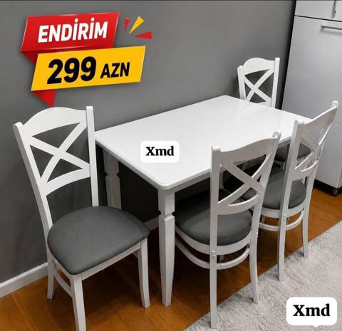 Ağ rəngli yemək otağı dəstləri Variantlar: - Düzbucaqlı masa + 4 stul — Ucuz serfeli Mebel — Жиһаз