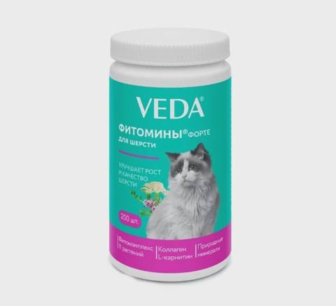 Veda Фитомины Форте кормовая добавка для шерсти кошка, 200 таб — Баку
