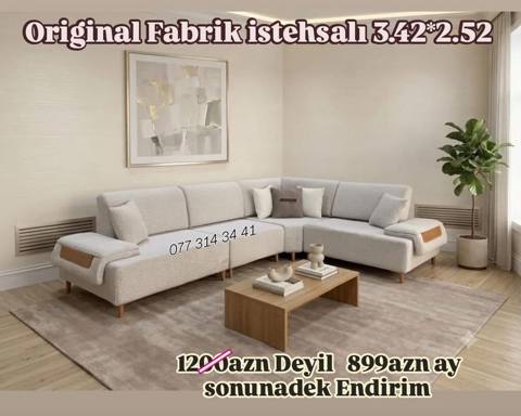 Orijinal fabrik istehsalı künc divan – ölçü: 3.42 m x 2.52 m — Ucuz serfeli Mebel — Жиһаз