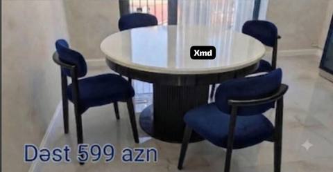 Dairəvi yemək dəsti – 1 masa + 4 stul - Masa: dairəvi forma, parlaq — Ucuz serfeli Mebel — Mebel