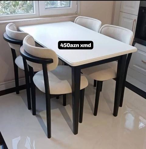 Mətbəx/qonaq otağı üçün masa və 4 ədəd stul dəsti. - Masa: düzbucaqlı — Ucuz serfeli Mebel — Жиһаз