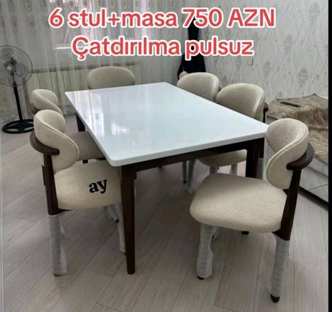 6 stul + masa dəsti - Dəst: 1 yemək masası və 6 ədəd stul - Masa — Digah