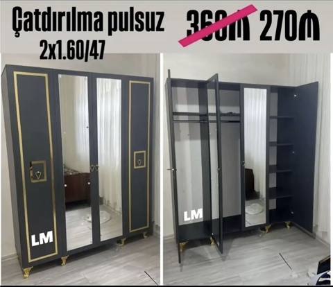 Məhsul: 4 qapılı güzgülü paltar şkafı - Ölçü: 200 x 160 x 47 sm (2 x — Mebel..alemi — Mebel