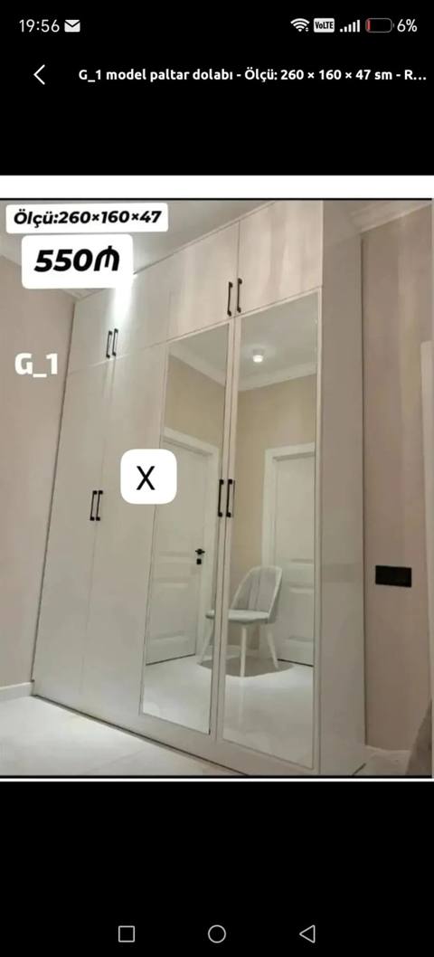 G_1 model paltar dolabı - Ölçü: 260 160 47 sm - Rəng: ağ — IlksimayMebel