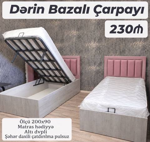 Dərin bazalı tək çarpayı — 230₼ - Ölçü: 200x90 - Dərin bazalı — ucuz.mebel — ავეჯი