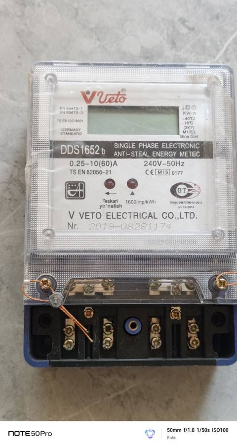 Veto DDS1652b – təkfazalı elektron enerji sayğacı - Model: DDS1652b — Baku