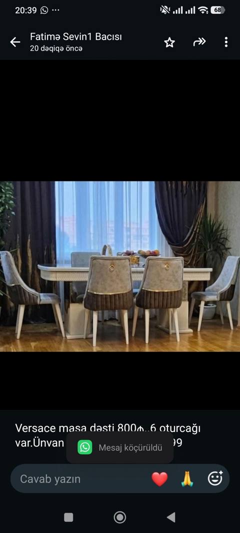 Versace masa dəsti 800₼. 6 oturcağı var.Ünvan əcəmi. 3236. Fatimə99 — Aişə Xanım — ავეჯი