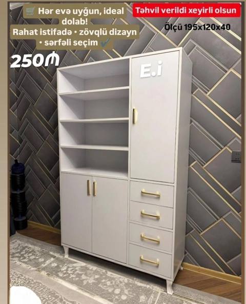 Ağ rəngli çoxfunksiyalı dolab - Ölçü: 195 x 120 x 40 sm - Hər evə — Дигях