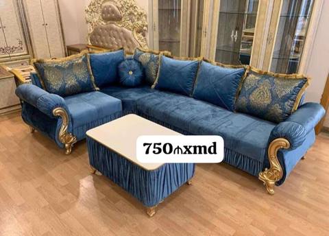 Künc divan və jurnal stolunun dəsti - Rəng: kral mavisi - Üslub — NM Mebel — Жұмсақ жиһаз жинақтары